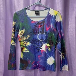 Vintage Katina Marie mesh long sleeve top with abstract floral design💜💙